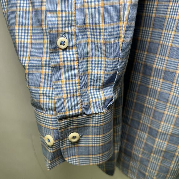 Peter Millar Button Up Shirt Mens Size XXL 2XL Blue Orange Plaid Long Sleeve - Picture 4 of 11